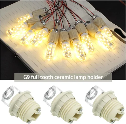 Miniatura 2 de Soporte de lámpara de cerámica G9 con soporte, dientes internos M10, anillo exterior, tornillos de montaje, LED, CFL, compatible con halógenos