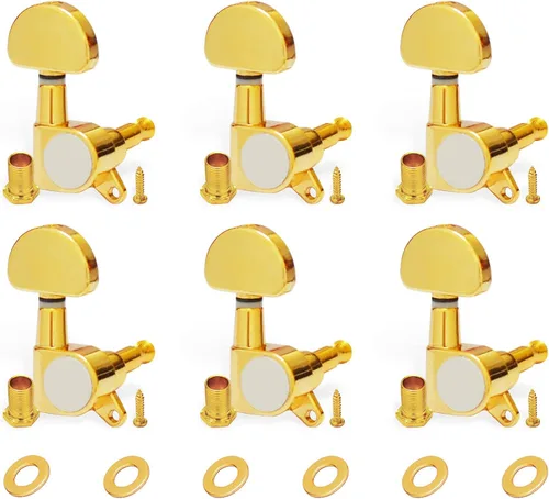 Miniatura 16 de SAPHUE 6 clavijas de afinación de guitarra 3L3R, botón ovalado grande sellado, clavijas de afinación de guitarra, afinadores de cabezales de Marrón