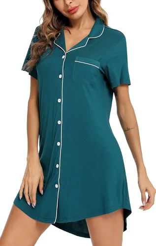 Miniatura 3 de Samring Camisón de pijama para mujer, manga corta/larga, con botones, camisón para dormir, camisón para novio, talla XXL