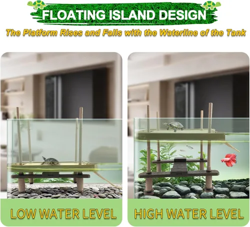 Miniatura 4 de Keedolla Pequeño Muelle Flotante de Reptil Acuático Plataforma de Toma de Sol para Acuario, Plataforma Decorativa de Reptil Acuario con Rampa