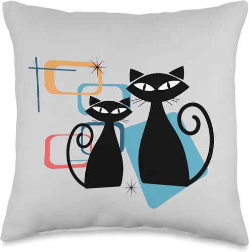Midcentury Modern Cat Designs Retro Atomic Age Mid-Century Twin Cat - Almohada de diseño moderno vintage, 16 x 16 pulgadas, multicolor