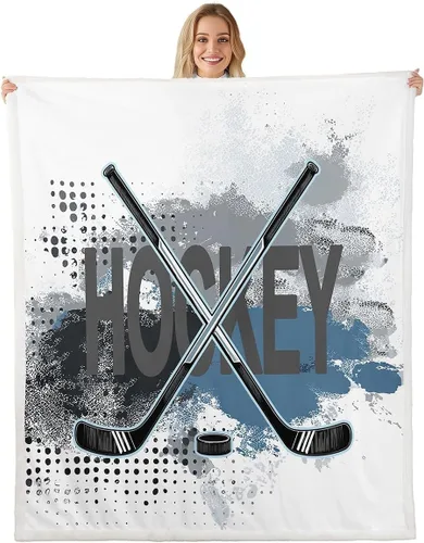 Castle Fairy Manta de felpa de hockey sobre hielo, pelota de hockey con palo de hockey, para juegos deportivos, decoración del hogar, regalo, diseño