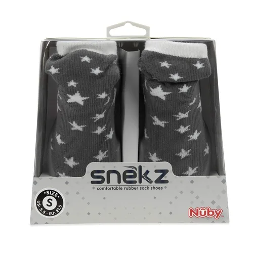 Miniatura 3 de Nuby Snekz - Zapatos cómodos con suela de goma para primeros pasos, estrellas grises, talla L