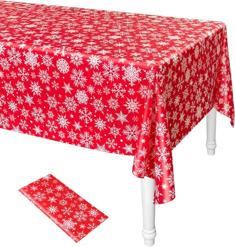 ELECLAND Mantel de plástico de copos de nieve de Navidad, cubierta de mesa de copos de nieve de Navidad, mantel rectangular de fiesta de invierno