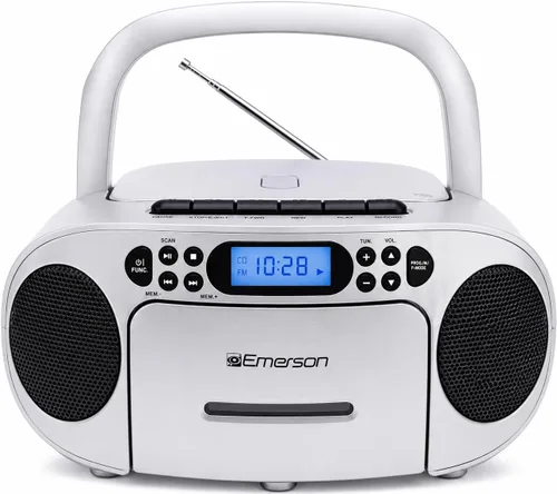 Miniatura 13 de Emerson Reproductor de CD portátil Boombox con reproductor de cassette combo, grabadora de cinta, radio AM/FM, AUX, conector para auriculares
