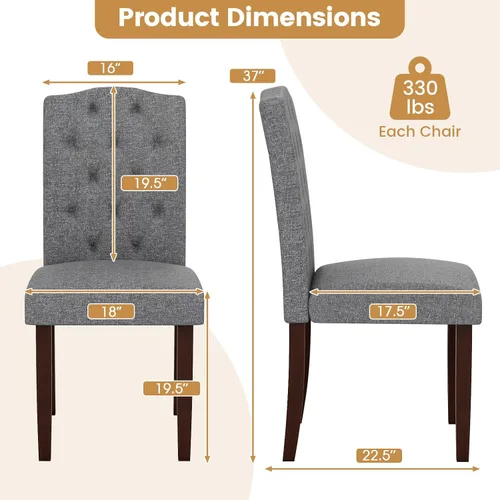 Miniatura 6 de GOFLAME Juego de 4 sillas de comedor tapizadas, sillas Parson tapizadas de tela con botones con patas de madera de goma, asiento acolchado y Gris