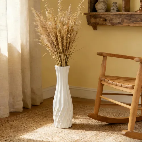Miniatura 2 de Florero alto de cerámica de 17.7 pulgadas, florero grande blanco para sala de estar, decoración moderna del hogar, oficina, dormitorio, cocina