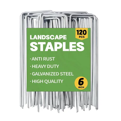 Grapas galvanizadas de 6 pulgadas, paquete de 120 estacas de jardín de calibre 11, pasadores de paisaje en forma de U, tela resistente para barreras