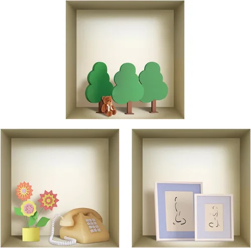 Miniatura 17 de Arte de pared 3D, juego de calcomanías de nicho, decoración de pared 3D, calcomanías de pared para sala de estar, calcomanías de pared