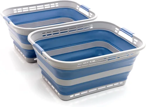Miniatura 16 de SAMMART Cesta plegable de plástico para la ropa sucia de 42L (11 galones), contenedor de almacenamiento plegable y organizador, tina de lavado