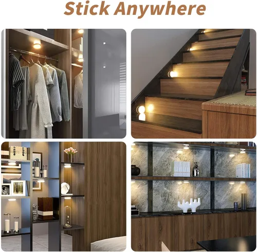Miniatura 7 de BASON LIGHTING Luces de disco recargables, luces inalámbricas para armario, sensor de movimiento, luces nocturnas blancas cálidas automáticas