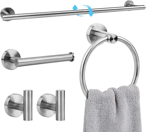 Miniatura 11 de Juego de Accesorios de Ferretería de Baño de Oro Cepillado de 5 Piezas, Juego de Barra de Toallas de Baño de Acero Inoxidable de 24 Pulgadas