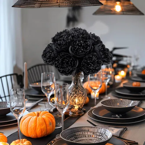 Miniatura 6 de U'Artlines 10 cabezas de peonías artificiales de seda, hojas y flores para decoración del hogar, oficina, bodas, fiestas, festivales y bares (negro)