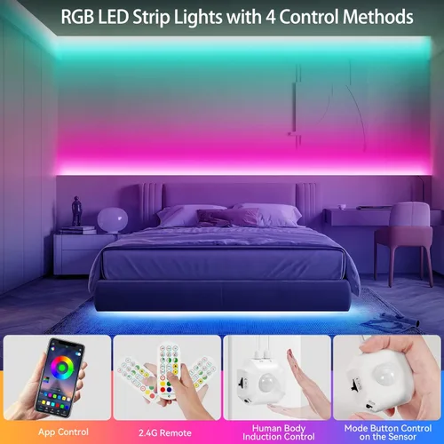 Miniatura 4 de Tira de luces LED con sensor de movimiento, 2x9.8 pies de luces LED RGB activadas por movimiento para debajo de la cama, luces sincronizadas
