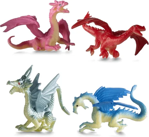 Miniatura 4 de Bedwina Figuras de juguete de mini dragón, paquete de 12 figuras de dragón de goma de plástico de 2 pulgadas en varios colores y estilos, juguetes