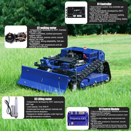 Miniatura 3 de Cortacésped con control remoto, cortacésped de oruga híbrido de aceite-electricidad 4WD, altura de corte de 2.8-15 cm, cortacésped profesional