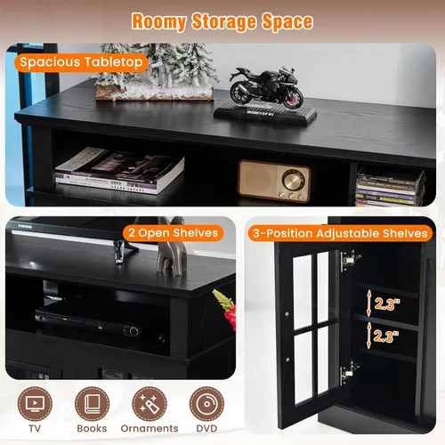 Miniatura 7 de SIMOE Soporte de TV con chimenea de hasta 40'' 65'' TV, chimenea eléctrica de 58 pulgadas, centro de entretenimiento con 2 gabinetes y control Negro