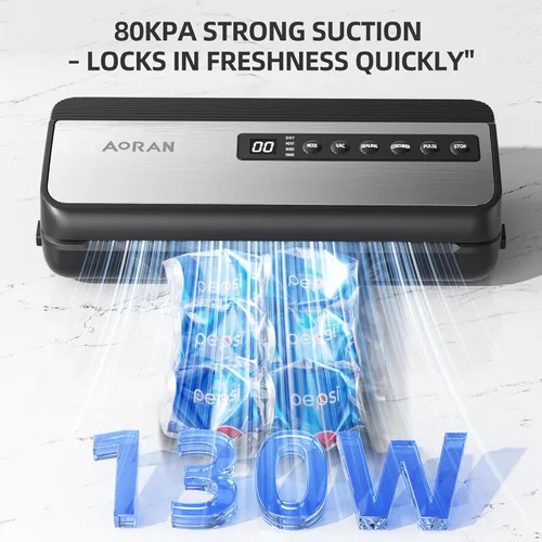 Miniatura 6 de Máquina selladora al vacío de 80 KPa, potente sellador al vacío de alimentos compacto con bolsas de almacenamiento, incluye 10 bolsas, 1 rollo