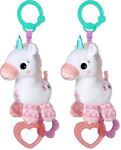 Miniatura 12 de Bright Starts Unicorn Sparkle & Shine Juguete de Peluche Portátil para Cochecito o Portabebés, Edades 0 Meses+, Rosa Unicornio