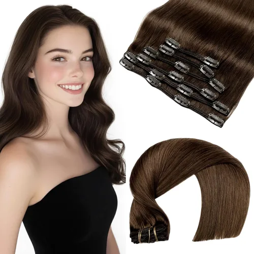 Miniatura 15 de VINBAO Extensiones de cabello humano con clip, balayage, color marrón ceniza a rubio caramelo, 14 pulgadas, 6 unidades, 3.53 onzas, 6