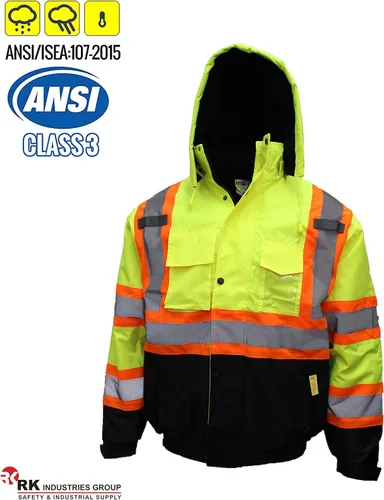 Miniatura 3 de New York Hi-Viz Workwear WJX70 - Chaqueta de seguridad para hombre, ANSI Clase 3, alta visibilidad, patrón en X, impermeable
