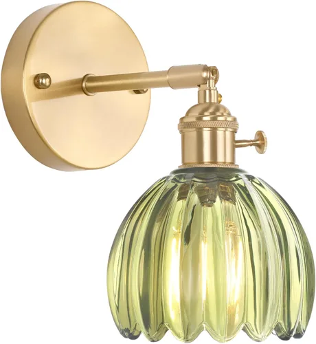 Miniatura 29 de Shenmoyl Aplique de Pared Vintage Operado por Batería con Linda Campana de Vidrio Tulipán Verde, Recargable Inalámbrica, Luz de Pared con Control