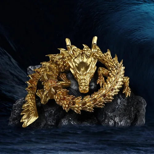 Miniatura 4 de Estatua y esculturas de dragón de Feng Shui de oro chino con articulaciones móviles, figuras coleccionables de dragón chino, decoración de mesa