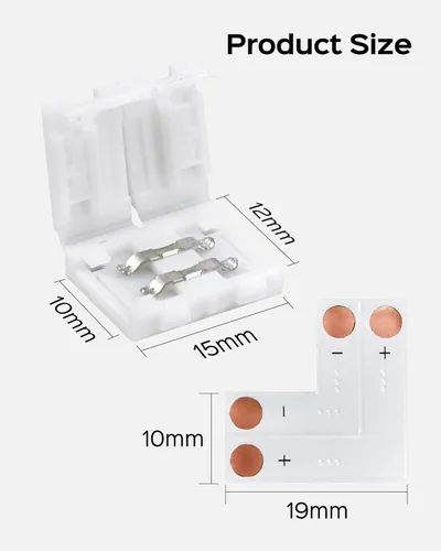 Miniatura 3 de JACKYLED Conectores de tira LED de 2 pines de 0.394 pulgadas para tiras de luces LED, kit total de 22 conectores de esquina para extensión