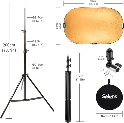 Miniatura 6 de Selens Kit de soporte reflector de luz de 24 x 36 pulgadas/23.6x35.4 in, multidisco plegable 5 en 1 con soporte para fotografía de luz y soporte