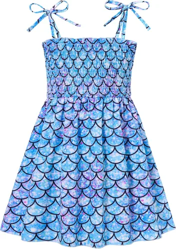 Vieille Vestido de verano para niñas pequeñas, vestido de verano con tirantes delgados, vestido de princesa estampado floral, vestido casual de