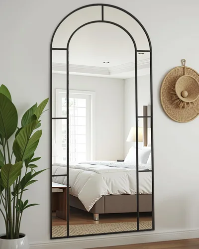 Miniatura 3 de Antok Espejo de longitud completa de 58 x 21 pulgadas, espejo de piso, espejo decorativo de ventana arqueada, decoración con marco de metal, espejos