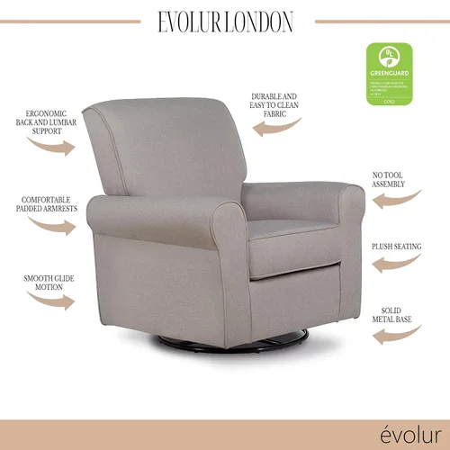 Miniatura 6 de Evolur London - Asiento giratorio tapizado de felpa, diseño ergonómico para guardería en fósil, montaje sin herramientas, fácil de limpiar