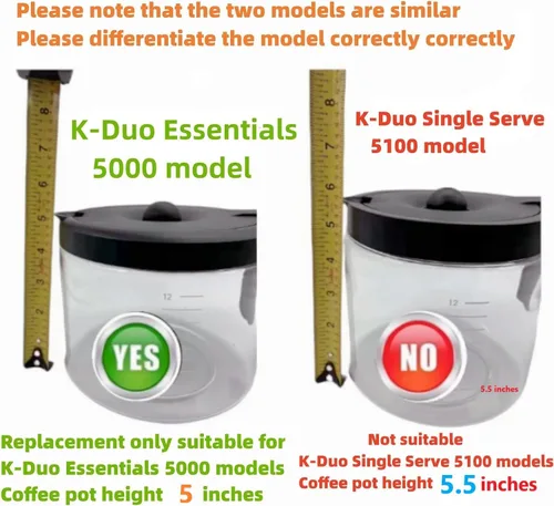 Miniatura 3 de Jarra de vidrio de 12 tazas compatible con Keurig K-Duo Essentials 5000 cafetera de repuesto (no compatible con K-Duo 5100)