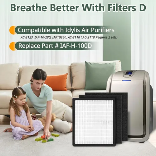 Miniatura 6 de Filtros de repuesto D para purificadores de aire Idylis IAF-H-100D AC-2118 AC-2123 IAP-10-280 IAP10280 Idylis tipo D, incluye 1 filtro HEPA y 2