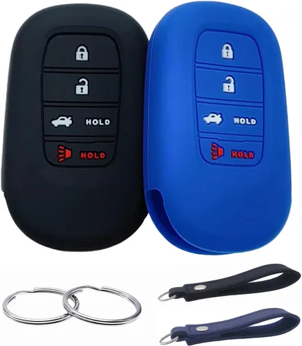 REPROTECTING Funda de goma de silicona para llavero compatible con Honda Accord Civic CR-V Sport SI EX EX-L Touring 2022-2026 (negro/azul, 4 botones)