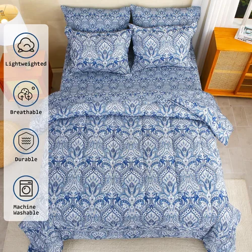 Miniatura 3 de lasoftan Juego de edredón floral Queen con sábanas, ropa de cama vintage de lujo de 7 piezas, ropa de cama de microfibra suave en una bolsa, juego