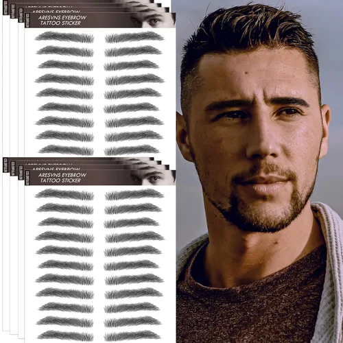 Aresvns Tatuaje de cejas para hombres. Cejas falsas realistas, 88 pares de calcomanías de transferencia de cejas de imitación 4D, tamaños adecuados