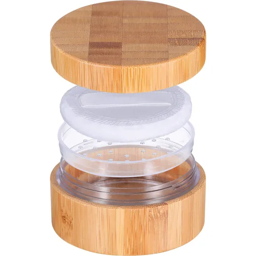 Miniatura 2 de Frienda Tarro de polvo suelto de bambú de 1.0 fl oz y contenedor vacío para maquillaje corporal y cara, caja de viaje, soporte compacto con tapas