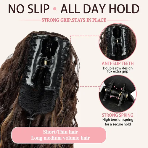 Miniatura 4 de ORSUNCER - Extensión de cola de caballo con clip de garra de 30", con clip, extensiones de pelo sintético de aspecto natural y esponjoso