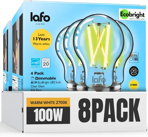 Miniatura 15 de EcoBright - Paquete de 4 bombillas de filamento LED A19 regulables, 10 W, equivalente a 100 W, 1100 lúmenes, blanco cálido, 2700 K, base E26, CRI90