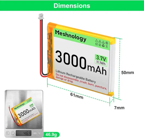 Miniatura 4 de Batería LiPo de 3.7 V 3000 mAh recargable 1S 755060 Batería de polímero de litio con placa de protección cinta de goma aislada, enchufe micro JST