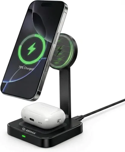 Estación de carga inalámbrica magnética 2 en 1, soporte de cargador plegable para iPhone 17/16/15/14, almohadilla de carga AirPods, cargador