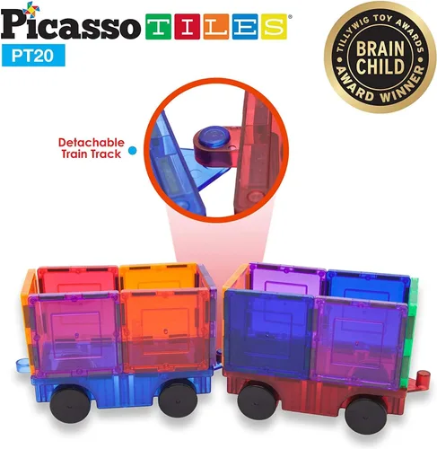 Miniatura 8 de PicassoTiles Figuras de avión + 80 piezas de azulejos magnéticos de diamante + 2 piezas para automóvil, paquete de expansión de 4 imanes de acción