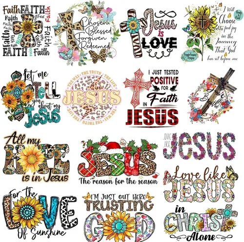 15 parches de Jesús Dios para planchar en transferencia de calcomanías para decoración de ropa, patrón de letras de amor de Jesús Dios, lavables,