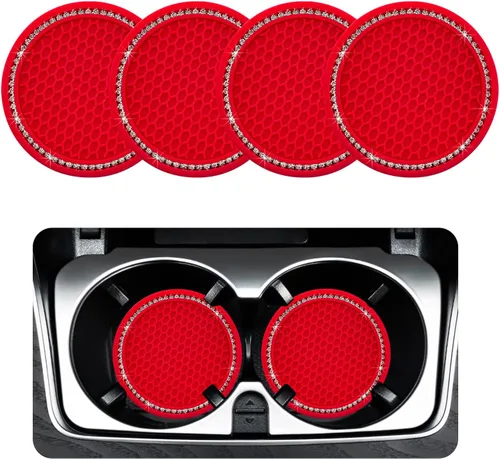 Miniatura 15 de Ziciner 4 unidades de portavasos para automóvil con brillo, portavasos de goma suave con cristales, tapete antideslizante para tazas con strass