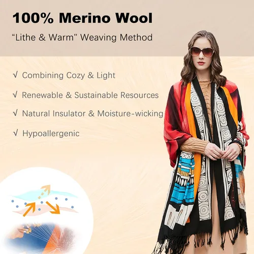 Miniatura 271 de DANA XU Manta de pashmina extragrande 100% de lana merina, bufanda de viaje, bufanda de cachemira para mujer, otoño e invierno, chal de gran