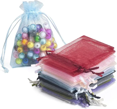 Miniatura 8 de 100 bolsas de organza rosa, bolsas de regalo con cordón transparente de 2 x 3 pulgadas para joyas, aretes, bodas, fiestas, recuerdos de Navidad
