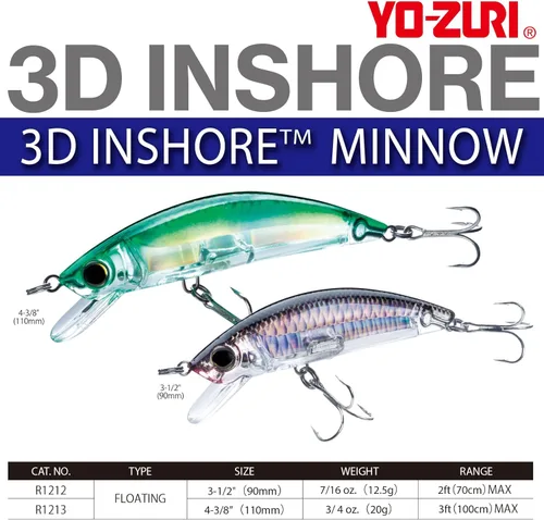 Miniatura 3 de Yo-Zuri Yo Zuri R 1213 3 D Minnow costero ' F 110 Mm 4 8 Señuelo flotante de caballa verde