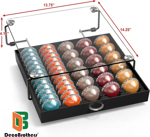 Miniatura 3 de DecoBrothers Cajón Organizador de Cápsulas de Café Vertuo de Vidrio Templado de Cristal, Organizador de 30 Cápsulas Grandes o 60 Pequeñas Nespresso