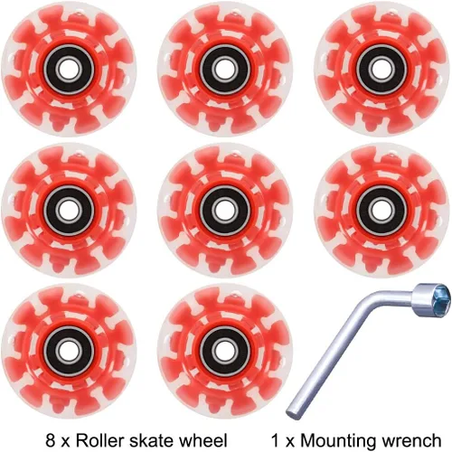 Miniatura 7 de Tanzfrosch Paquete de 8 Ruedas de Patines con Rodamientos Instalados Ruedas Cuádruples con Luz para Patinaje de Doble Fila y Monopatín 82A Rojo